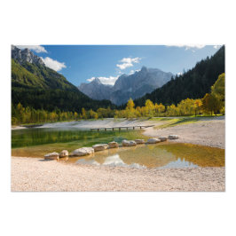 Jasna-meer in de Sloveense Alpen in herfst Foto Afdruk