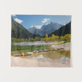 Jasna-meer in de Sloveense Alpen in herfst Wandkleed