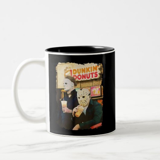 Jason en Micheal Donuts, Horror Movie Lover Gift Tweekleurige Koffiemok (Links)