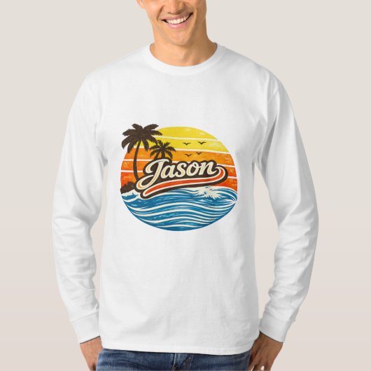 Jason Retro Sunset Naamontwerp T-shirt (Voorkant)