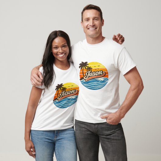 Jason Retro Sunset Naamontwerp T-shirt (Unisex)