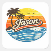 Jason Retro Sunset Naamontwerp Vierkante Sticker (Voorkant)