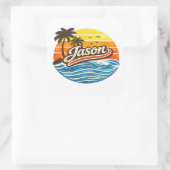 Jason Retro Sunset Naamontwerp Vierkante Sticker (Tas)
