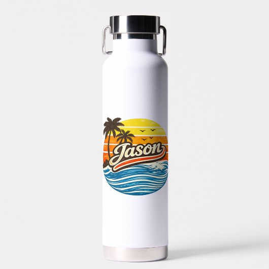 Jason Retro Sunset Naamontwerp Waterfles (Voorkant)