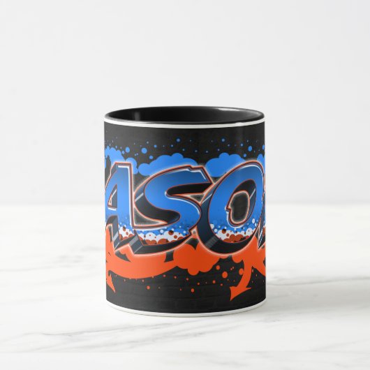 Jason Vorname Name Graffiti blue orange Tasse Mok (Midden)