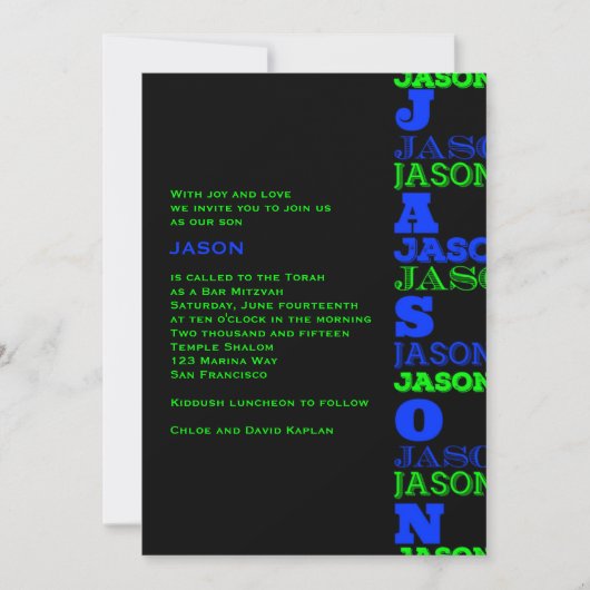 JASONCool Modern Bar Mitswa Uitnodiging Zwart Blau (Voorkant)