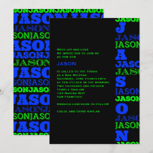 JASONCool Modern Bar Mitswa Uitnodiging Zwart Blau