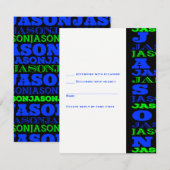 JASONCool Modern Bar Mitzvah Uitnodiging Black Blu (Voorkant / Achterkant)