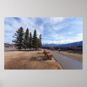 Jasper Alberta Uitzicht van treinen en Snowy met m Poster