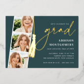 Jasper | Goudtassel Fotostrips Folie Uitnodiging (Voorkant)