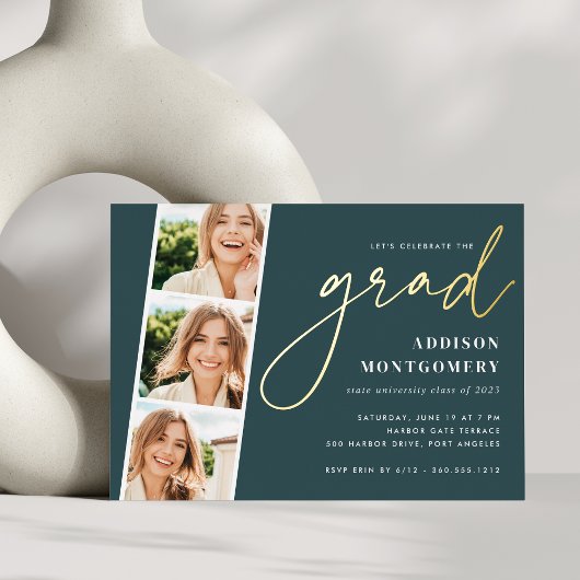 Jasper | Goudtassel Fotostrips Folie Uitnodiging