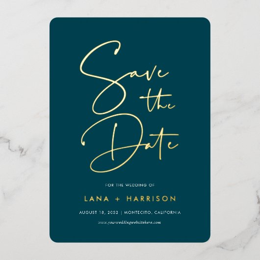 Jasper | Modern Minimal Script Foto Save the Date Folie Uitnodiging (Voorkant)