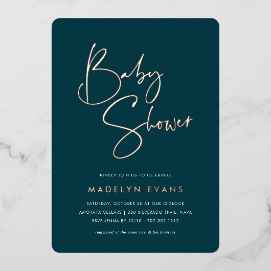 Jasper | Modern minimalistisch script Baby shower Folie Uitnodiging (Voorkant)