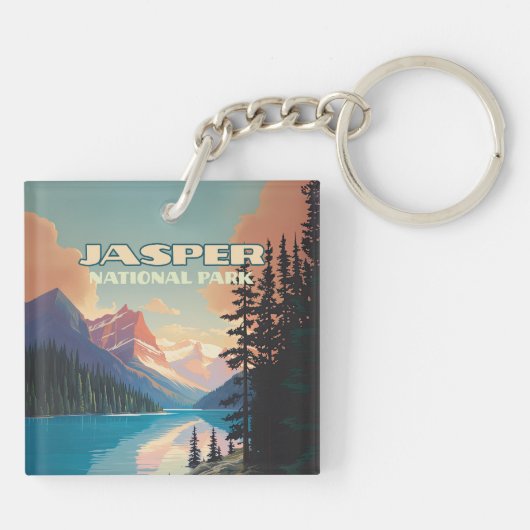 Jasper National Park Alberta Canada Rockies Retro Sleutelhanger (Achterkant)