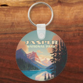 Jasper National Park Alberta Canada Rockies Retro Sleutelhanger (Voorkant)