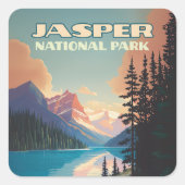 Jasper National Park Alberta Canada Rockies Retro Vierkante Sticker (Voorkant)