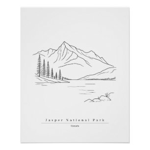 Jasper National Park Canada Minimalistische Lijnku Perfect Poster
