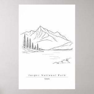 Jasper National Park Canada Minimalistische Lijnku Poster