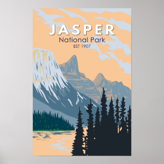 Jasper National Park Canada Reis Kunst Vintage Poster (Voorkant)