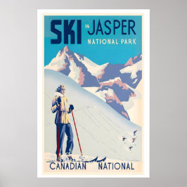 Jasper National Park Canada Woman Skiing Vintage Poster