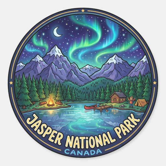 Jasper National Park 's Nachts Canada Ronde Sticker (Voorkant)