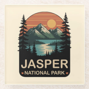 Jasper National Park Vintage Bergontwerp Glazen Onderzetter