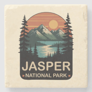 Jasper National Park Vintage Bergontwerp Stenen Onderzetter