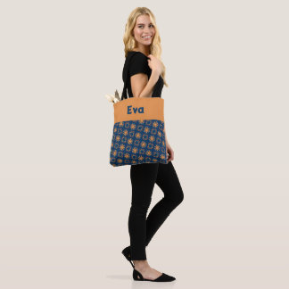 Jasper Sinaasappel en Ateneo Blauw Bloempatroon Tote Bag