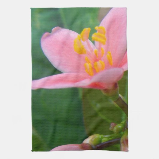 Jatropha Flower Closeup Theedoek (Verticaal)