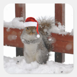 Jaunty Eekhoorn met Santa Hat Vakantie Sticker