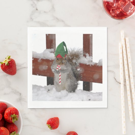 Jaunty Elf Squirrel met Candy Cane Napkins Servet (Insitu)