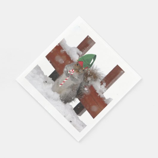 Jaunty Elf Squirrel met Candy Cane Napkins Servet (Hoek)