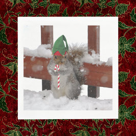 Jaunty Elf Squirrel met Candy Cane Napkins Servet
