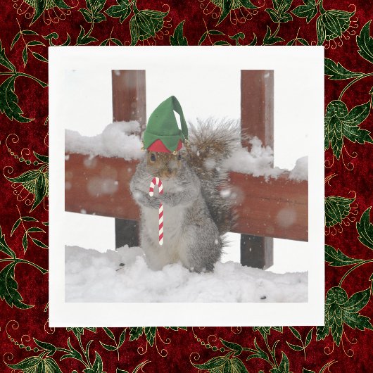 Jaunty Elf Squirrel met Candy Cane Napkins Servet
