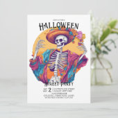 Jaunty Skeleton Flamboyant Dance Halloween Party Kaart (Staand voorkant)