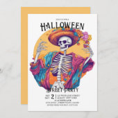 Jaunty Skeleton Flamboyant Dance Halloween Party Kaart (Voorkant / Achterkant)