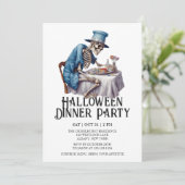 Jaunty Skeleton Halloween Dinner Party Kaart (Staand voorkant)