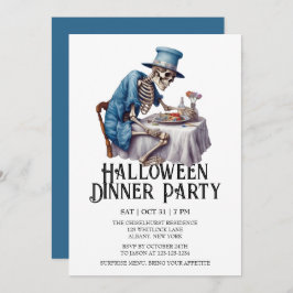 Jaunty Skeleton Halloween Dinner Party Kaart