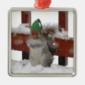 Jaunty Squirrel met Elf Pet kerstversiering Metalen Ornament (Voorkant)