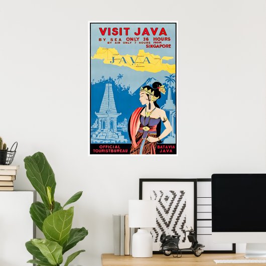 Java Art Indonesië Reisposter Bezoek Java Print (Thuiskantoor)