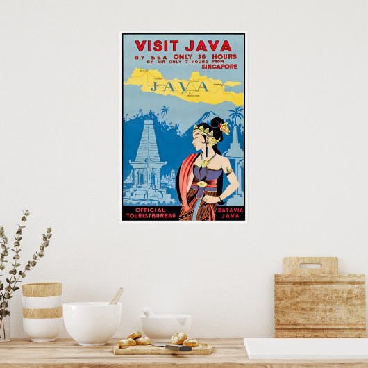 Java Art Indonesië Reisposter Bezoek Java Print (Keuken)