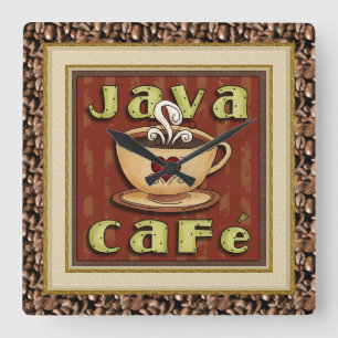 Java Cafe Coffee Clock Vierkante Klok