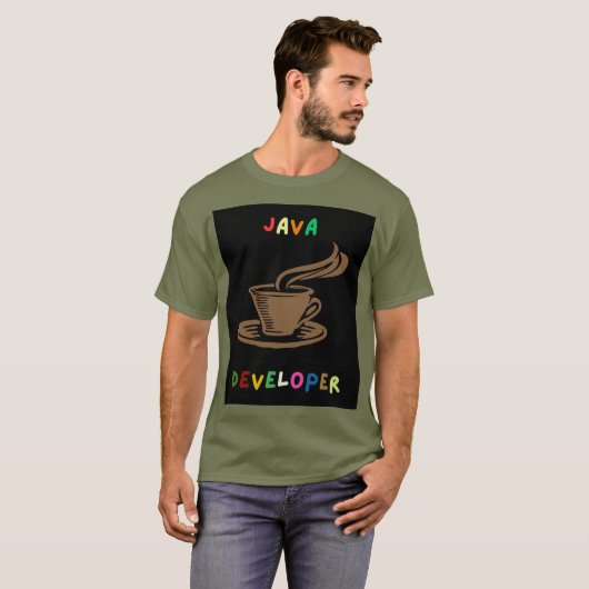 Java Developer Mannen T-Shirt Zwart (Voorkant volledig)