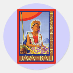 Java- en Bali ~ Isles of Romance ~ Vintage Travel Ronde Sticker