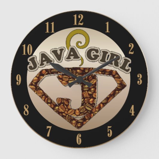 Java Girl Coffee Humor Wall Clock Grote Klok (Voorkant)