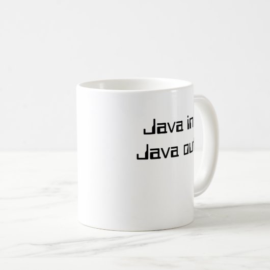 Java in. Java uit. Koffiemok (Voorkant rechts)