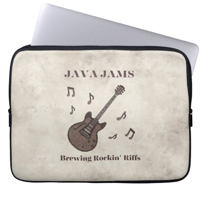 Java Jams-Brewing Rockin' Riffs-Coffee-Guitar- Laptop Sleeve (Voorkant)