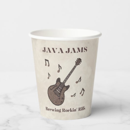 Java Jams-Brewing Rockin' Riffs-Coffee-Guitar- Papieren Bekers (Achterkant)