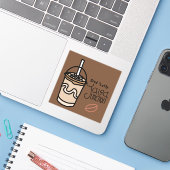 Java Junction Iced Latte Sticker met Tekst (Laptop met iPhone)