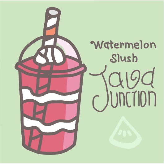 Java Junction Watermeloen Slush Sticker met Tekst (Voorkant)